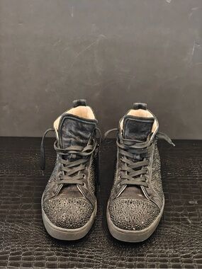 Black Crystal-Embellished High-Top Sneakers